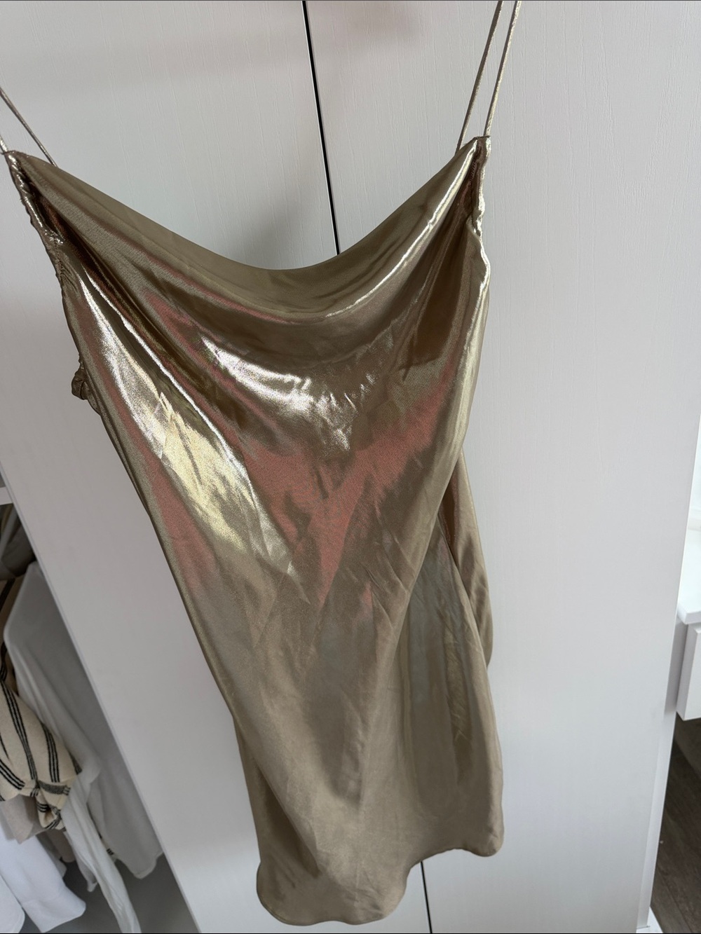 Zara Metallic Gold Satin Midi Slip Skirt